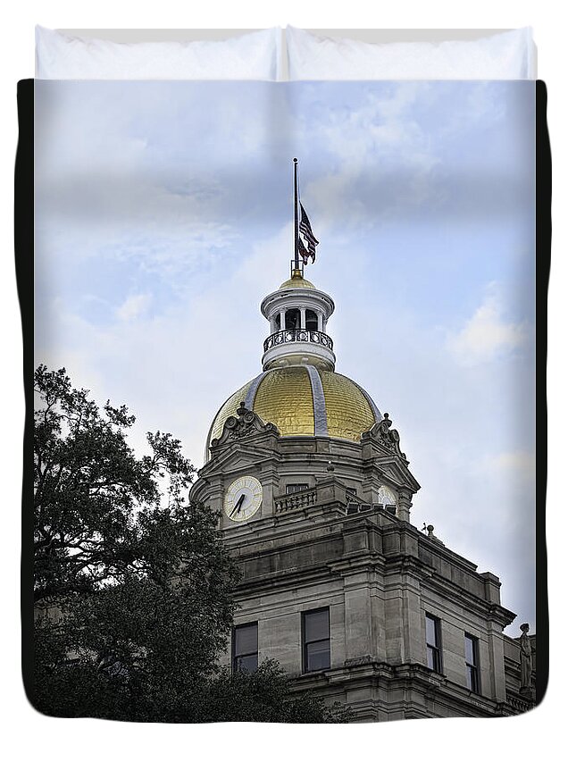 Savannah Duvet Cover featuring the photograph City Hall Savannah by Judy Wolinsky