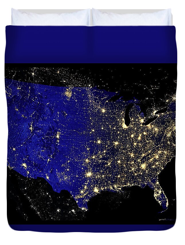 Nasa Duvet Cover featuring the photograph City Lights of the United States by Weston Westmoreland
