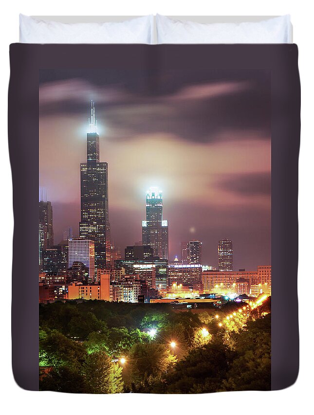 America Duvet Cover featuring the photograph City of Chicago Skyline Over the Trees by Gregory Ballos