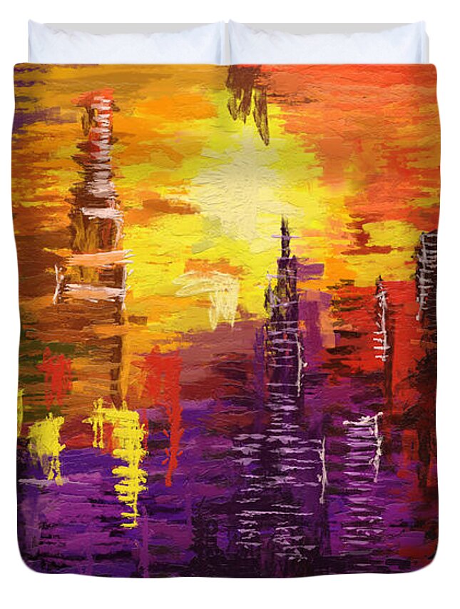 City Duvet Cover featuring the painting City of Color by Tim Gilliland