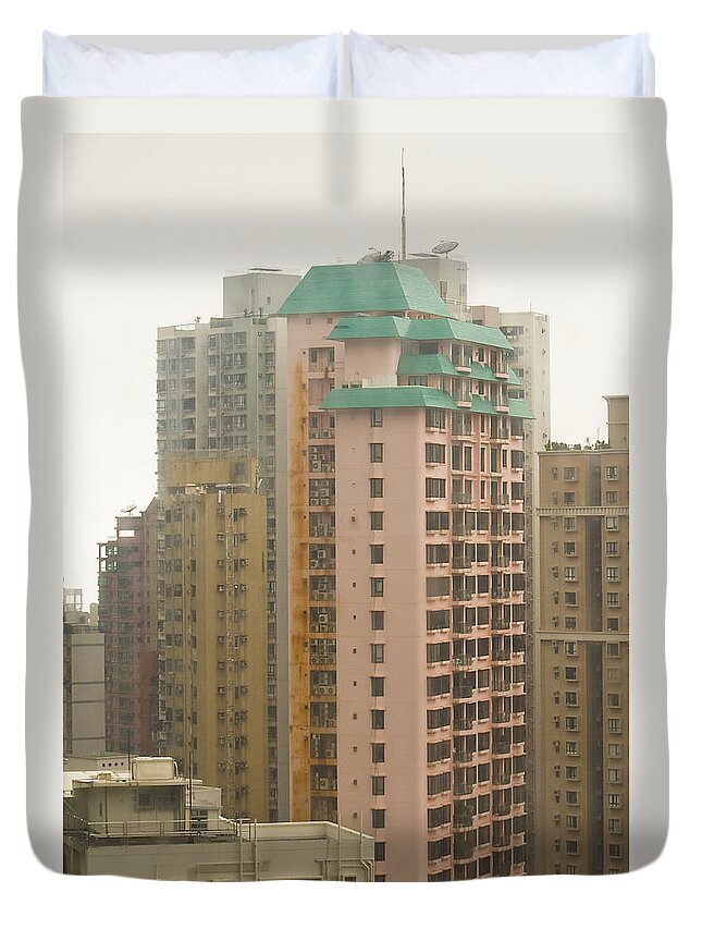 Buildings Duvet Cover featuring the photograph City of Hong Kong by Cheryl Day