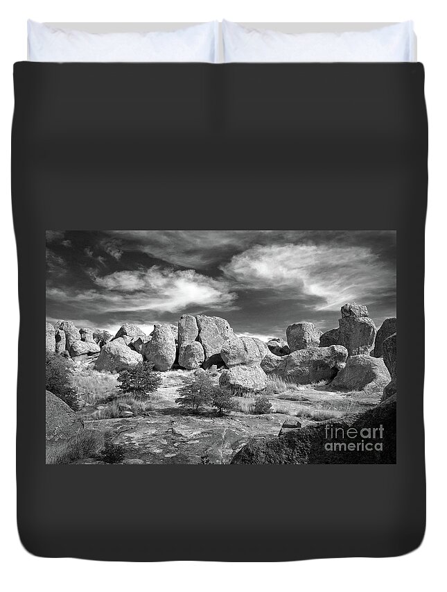 Geological Formations Duvet Cover featuring the photograph City of Rocks and Sky by Martin Konopacki
