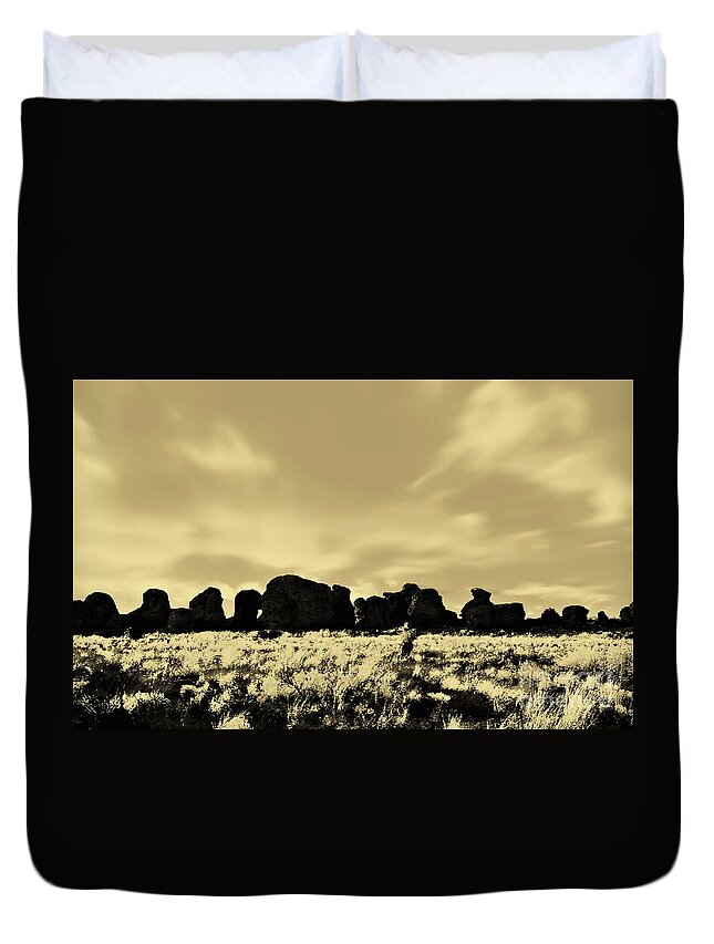 Digital Sepia Photo Duvet Cover featuring the photograph City of Rocks S by Tim Richards