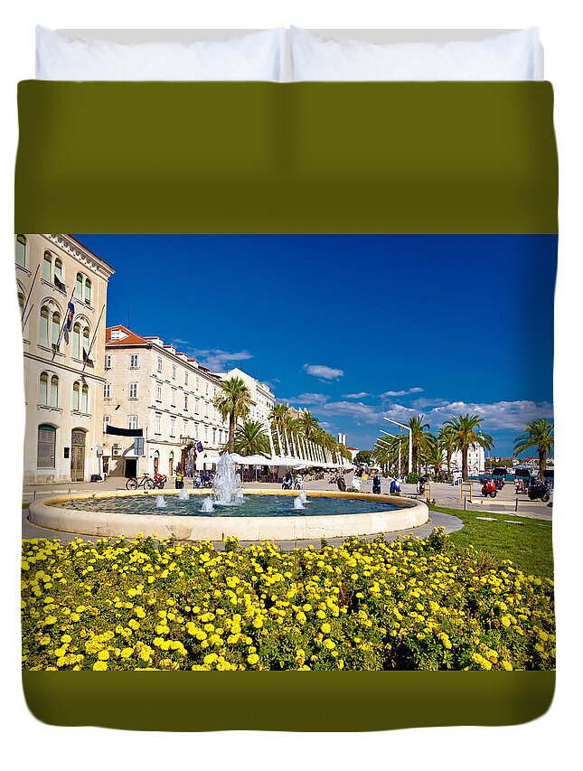 Split Duvet Cover featuring the photograph City of Split Riva fountain and waterfront by Brch Photography