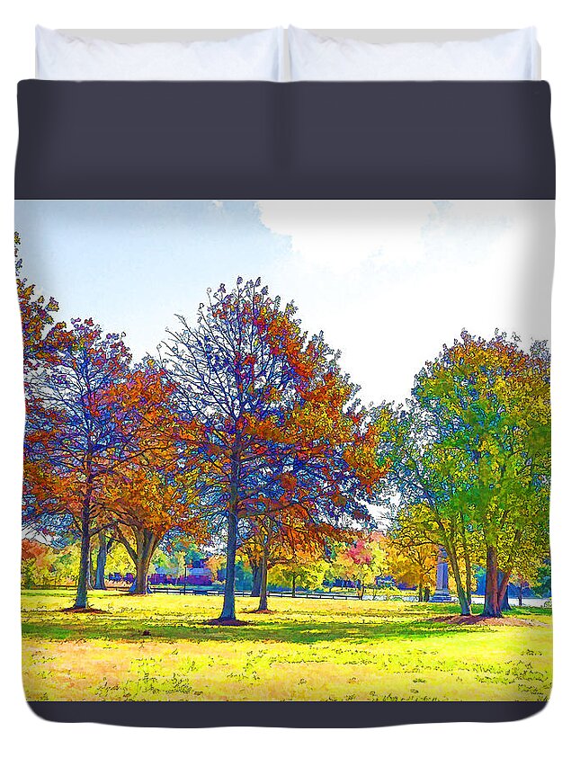 Portsmouth City Park Duvet Cover featuring the painting City Park 8 by Jeelan Clark