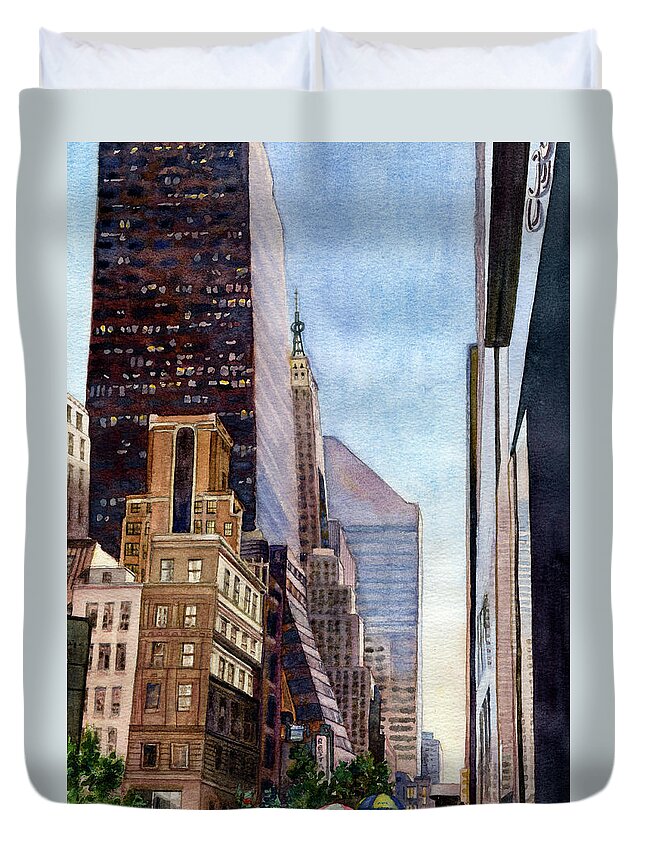 New York City Painting Duvet Cover featuring the painting City Sunrise by Anne Gifford