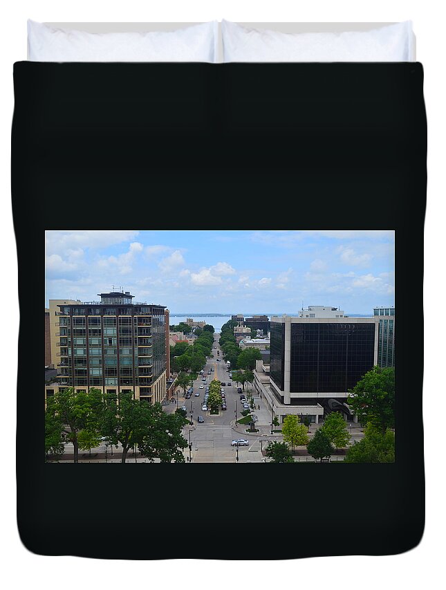 Buildings Duvet Cover featuring the photograph City View by Michelle Hoffmann