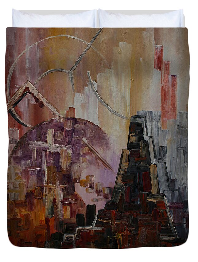 Cityscape 1 Duvet Cover featuring the painting Cityscape 1 by Obi-Tabot Tabe