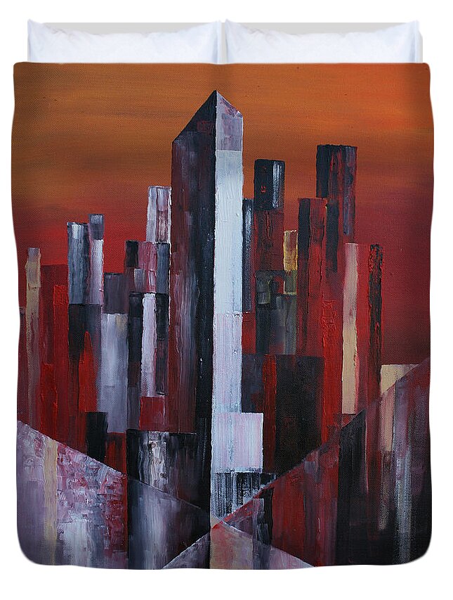 Cityscape 2 Duvet Cover featuring the painting Cityscape 2 by Obi-Tabot Tabe