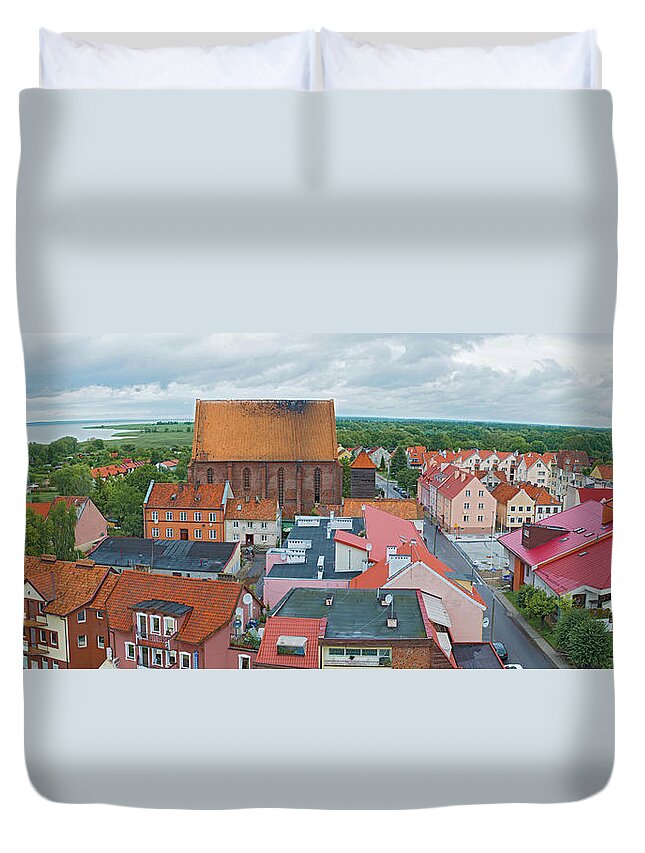Aerial Duvet Cover featuring the photograph Cityscape Frombork Poland by Marek Poplawski