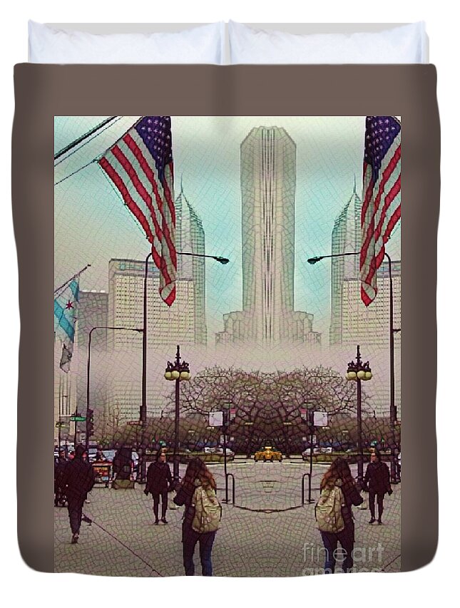 Photography Duvet Cover featuring the photograph Cityscape with a Bit of Fog by Kathie Chicoine