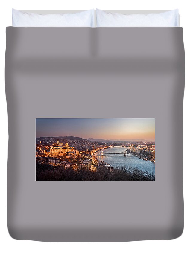 Budapest Duvet Cover featuring the photograph Cityscape of Budapest, Hungary at Night and Day by Karol Czinege