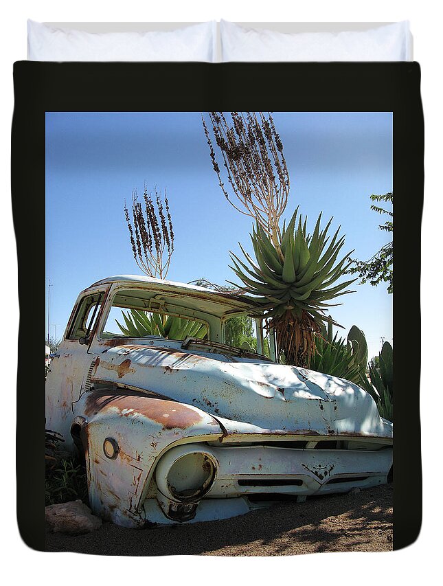 Rusty Truck Duvet Cover featuring the photograph Claimed by the Desert by Doug Matthews