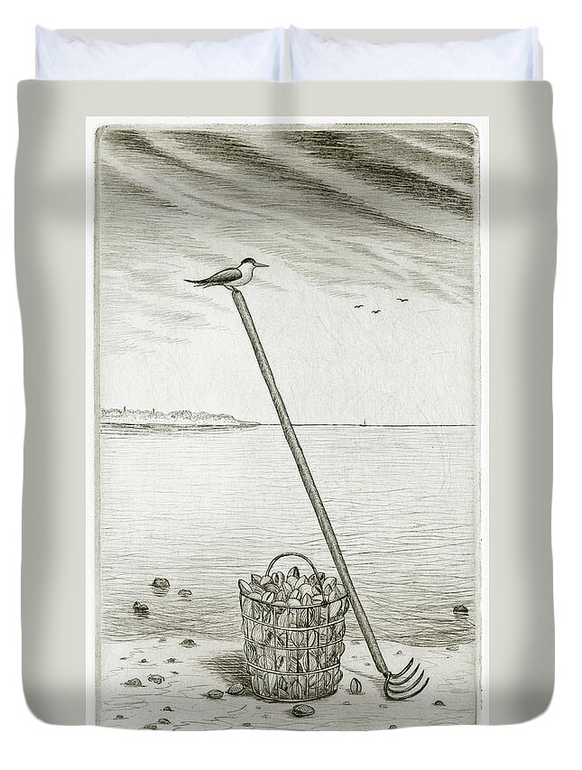 Charles Harden Duvet Cover featuring the drawing Clamming by Charles Harden