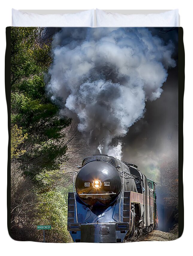 Trains Duvet Cover featuring the photograph Class J 611 Steam Engine at Ridgecrest by John Haldane