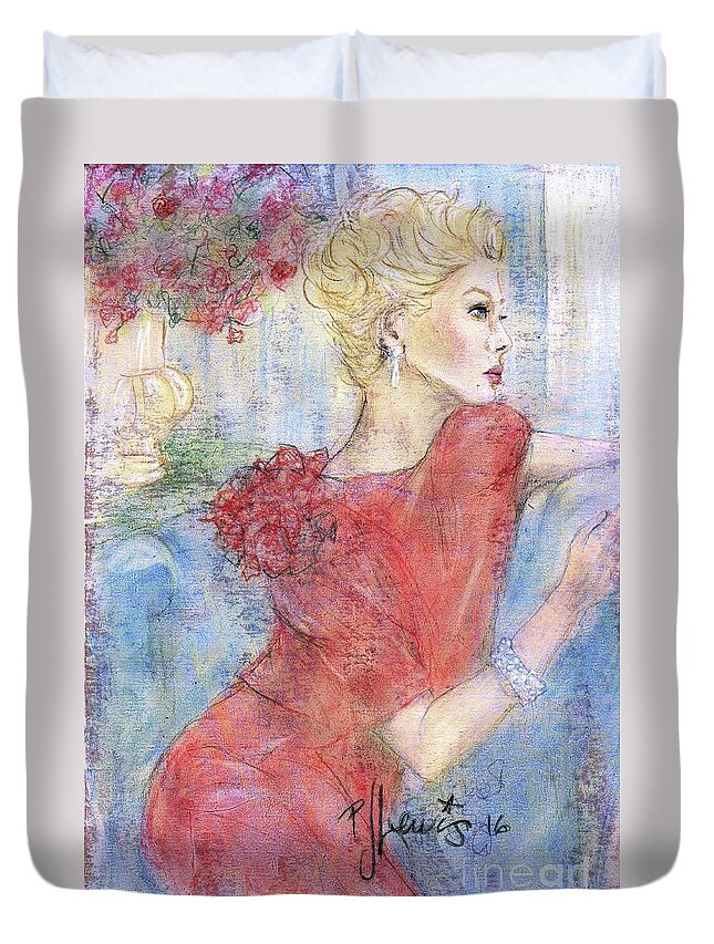 Beautiful Woman Duvet Cover featuring the painting Classic Beauty by PJ Lewis