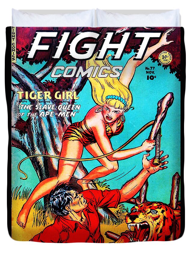Comics Duvet Cover featuring the photograph Classic Comic Book Cover Fight Comics Tiger Girl 77 by Wingsdomain Art and Photography