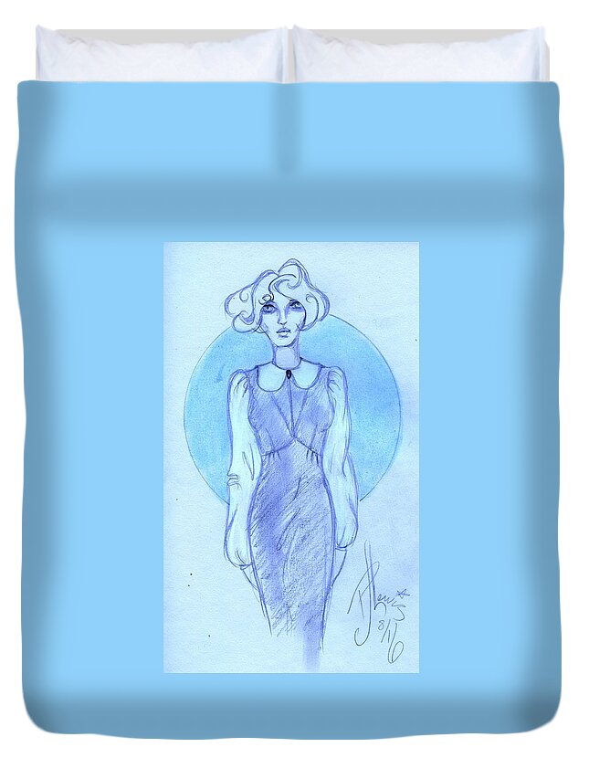 Fashion Duvet Cover featuring the drawing Classic Fitted Jumper by PJ Lewis