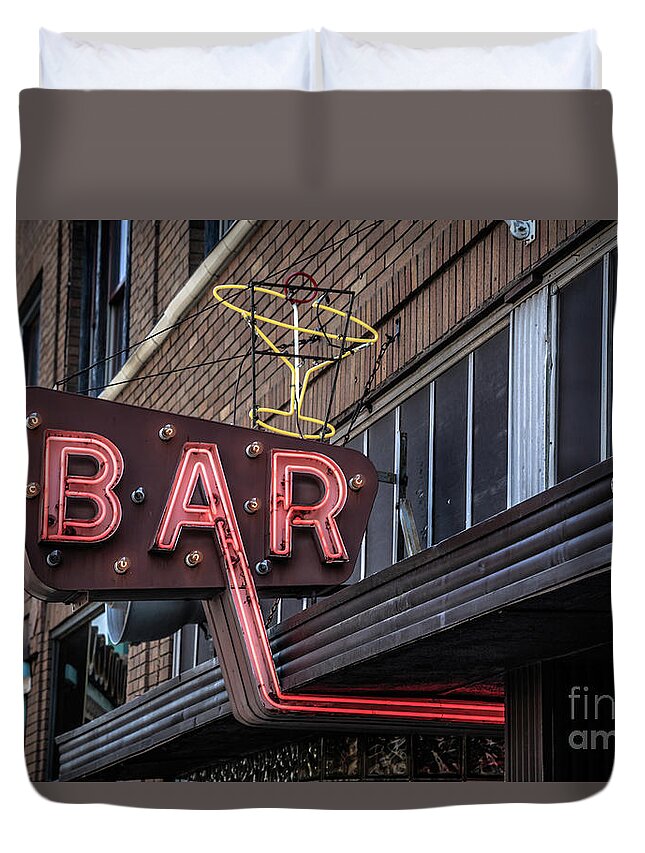 Livingston Duvet Cover featuring the photograph Classic Neon Sign for a Bar Livingston Montana by Edward Fielding