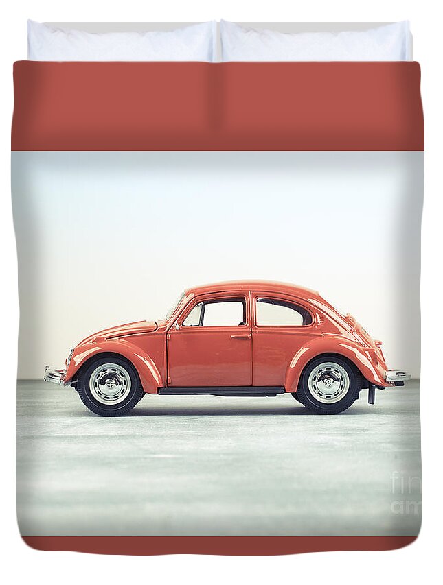 Volkswagen Duvet Cover featuring the photograph Classic VW Bug Red by Edward Fielding