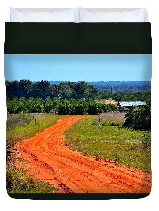 Country Duvet Cover featuring the photograph Clay Road by Alison Belsan Horton