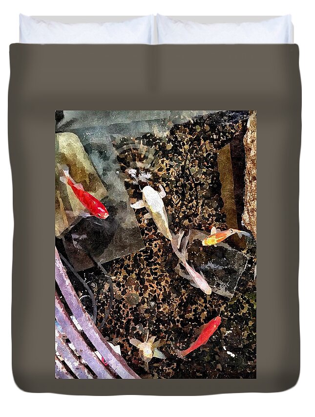 Koi Duvet Cover featuring the photograph Clear As Koi by Brad Hodges