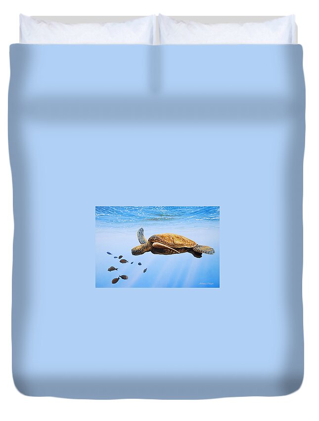 Ocean Life Duvet Cover featuring the painting Clear Blue by Anthony Padgett