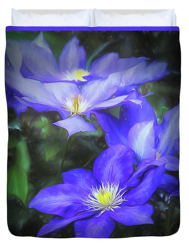 Purple Duvet Cover featuring the photograph Clematis by Linda Blair