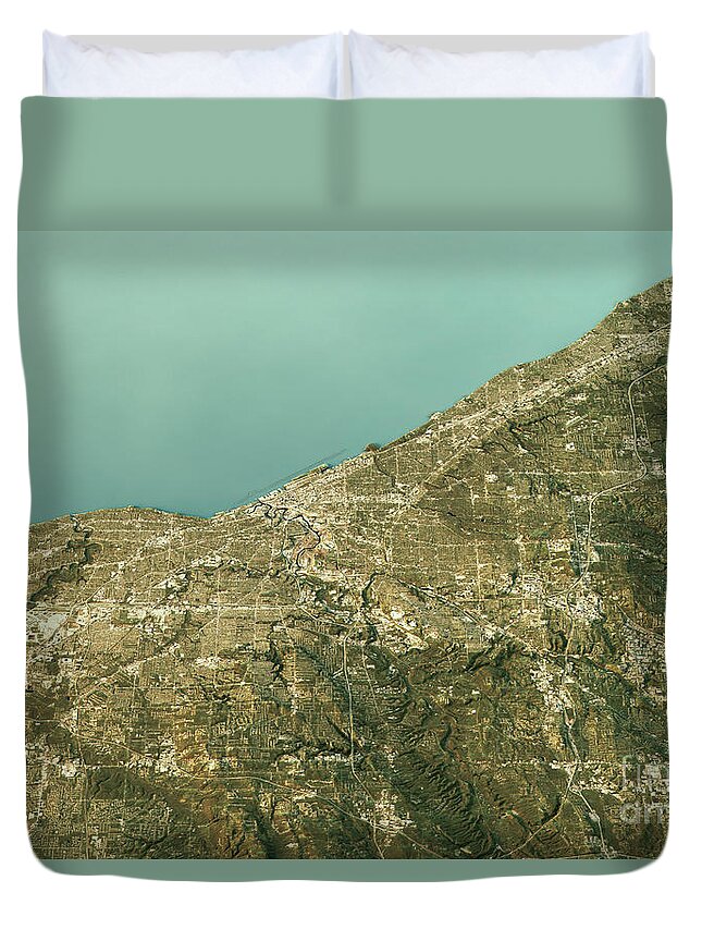 Cleveland Duvet Cover featuring the digital art Cleveland 3D Landscape View South-North Natural Color by Frank Ramspott