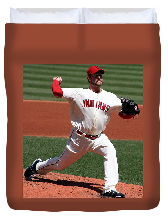 Horizontal Photo Duvet Cover featuring the photograph Cleveland Indians Pitcher by Valerie Collins