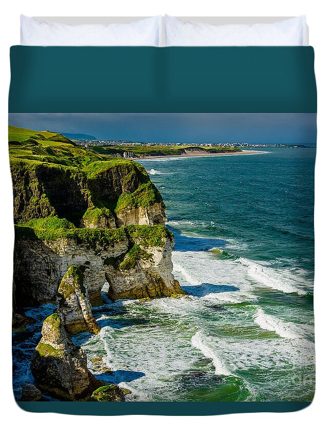 Photography Duvet Cover featuring the photograph Cliffs near Portrush in Northern Ireland by Andreas Berthold