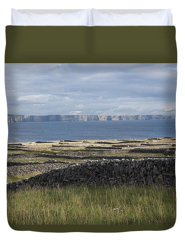 Ireland Duvet Cover featuring the photograph Cliffs of Moher from Inisheer by John Farley