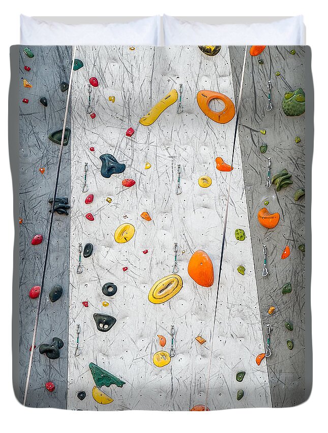 Abundance Duvet Cover featuring the photograph Climbing Wall Showing a Wide Variety of Handholds by Bryan Mullennix