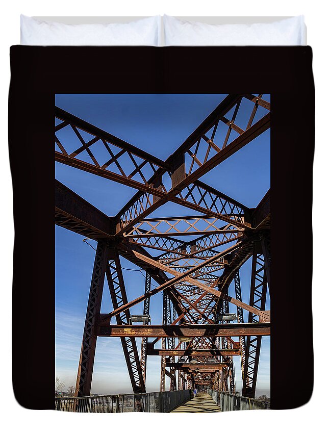 Across Duvet Cover featuring the photograph Clinton Presidential Park Bridge by Roslyn Wilkins