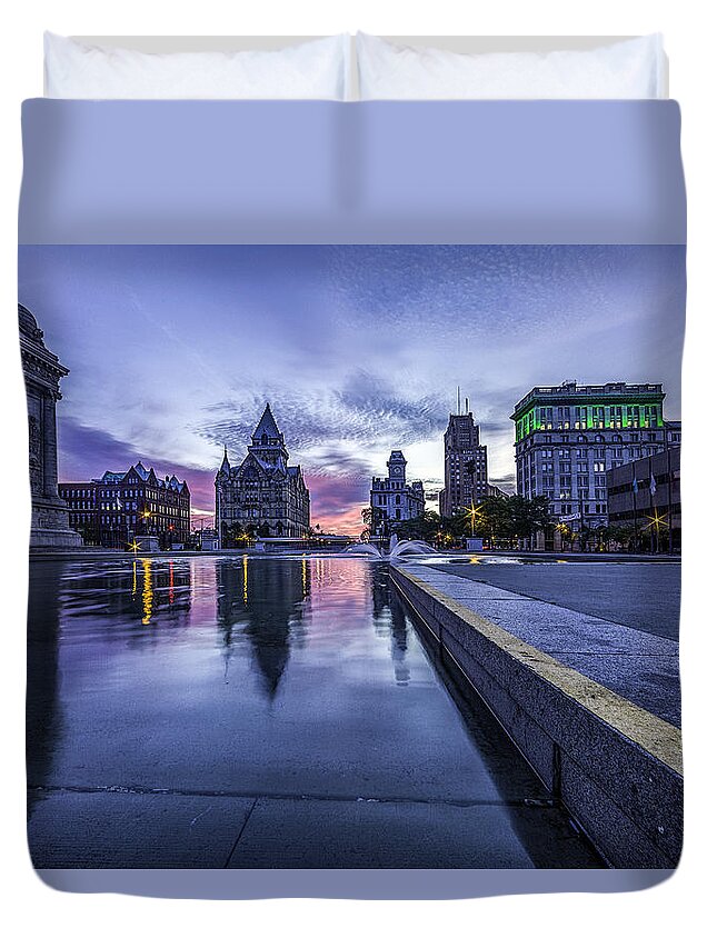 Syracuse Duvet Cover featuring the photograph Clinton Square Sunrise by Everet Regal