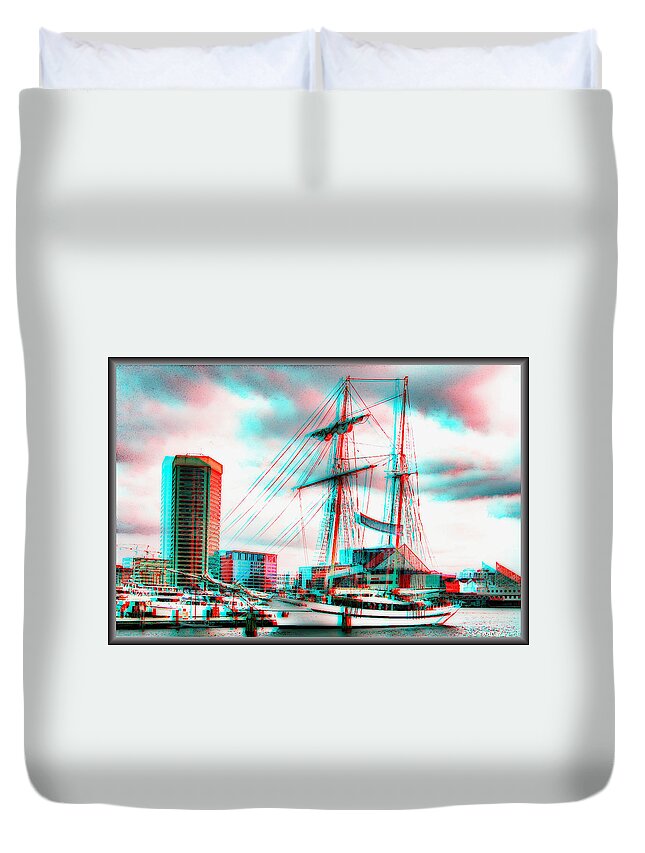 3d Duvet Cover featuring the photograph Clipper City - Use Red-Cyan 3D glasses by Brian Wallace