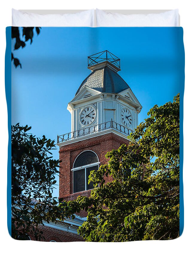 Clock Tower Duvet Cover featuring the photograph Clock Tower at the Monroe County Court House by Ed Gleichman