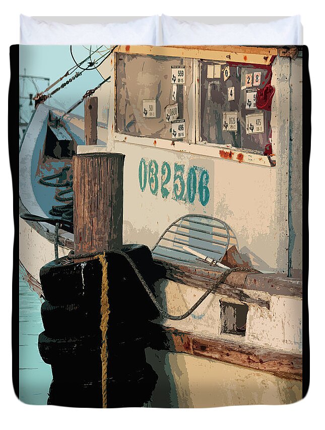 Shrimp Boat Print Duvet Cover featuring the photograph Closed For Christmas by Joe Pratt