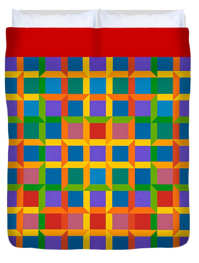 Abstract Duvet Cover featuring the painting Closed Quadrilateral Lattice by Janet Hansen