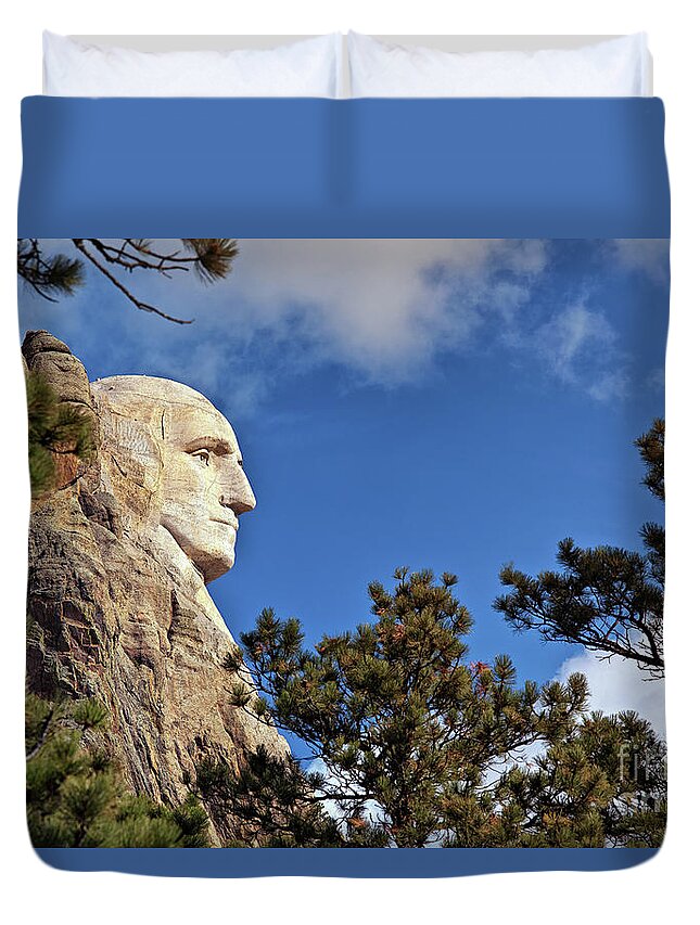 Mount Rushmore Duvet Cover featuring the photograph Closeup profile of George Washington at Mount Rushmore National Memorial in South Dakota by Sam Antonio