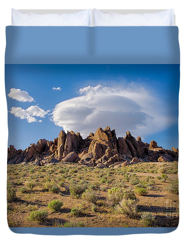 Landscape Duvet Cover featuring the photograph Cloud And Rocks by Mimi Ditchie