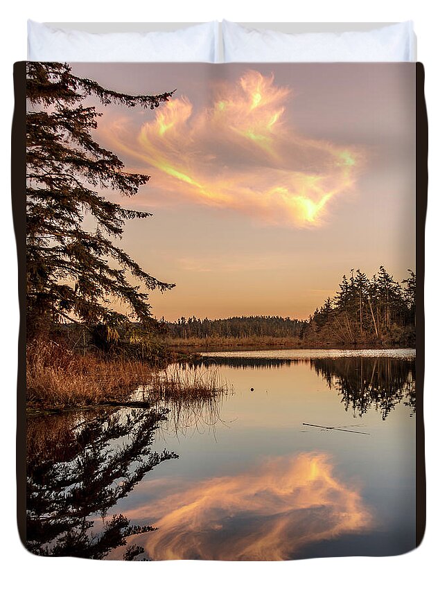 Cloud Duvet Cover featuring the photograph Cloud on Cranberry Lake by Tony Locke