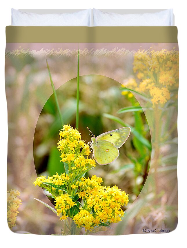 Butterfly Duvet Cover featuring the digital art Clouded Sulphur Butterfly Sipping Nectar by Kae Cheatham