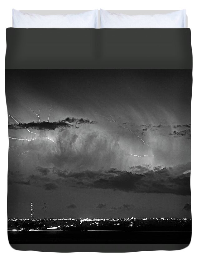 Bouldercounty Duvet Cover featuring the photograph Cloud to Cloud Lightning Boulder County Colorado BW by James BO Insogna