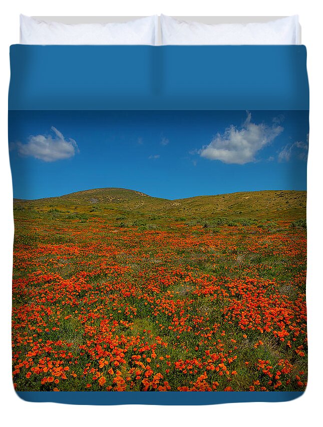Poppy Duvet Cover featuring the photograph Clouds Above Poppy Field by Garry Gay