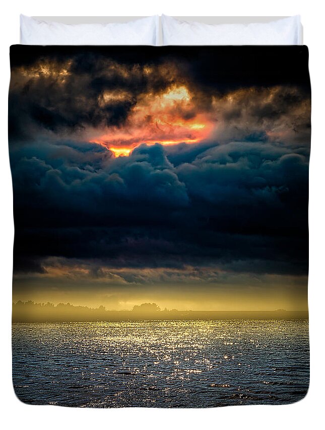 Landscape Duvet Cover featuring the photograph Clouds Across The Water by Bob Orsillo