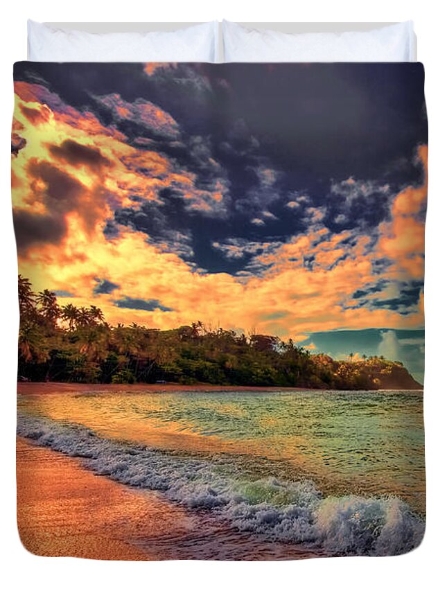 Beach Duvet Cover featuring the photograph Clouds on Fire by Nadia Sanowar