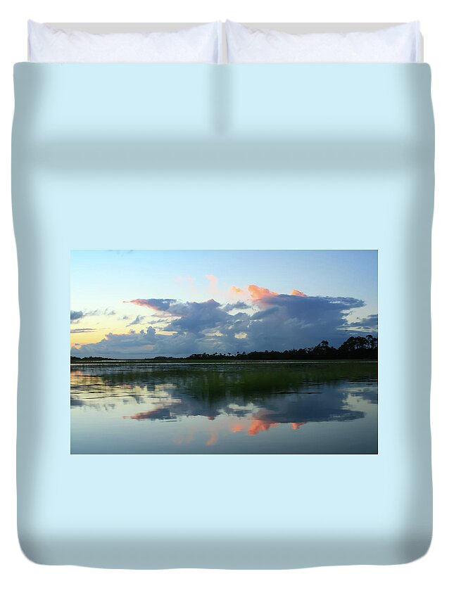 Clouds Duvet Cover featuring the photograph Clouds Over Marsh by Patricia Schaefer