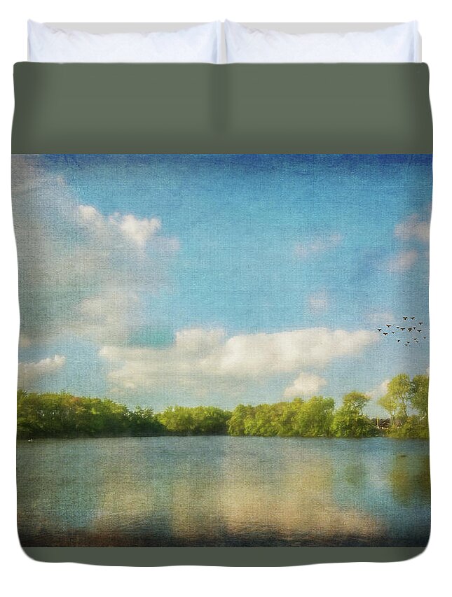 Clouds Duvet Cover featuring the photograph Clouds Over The Lake by Cathy Kovarik