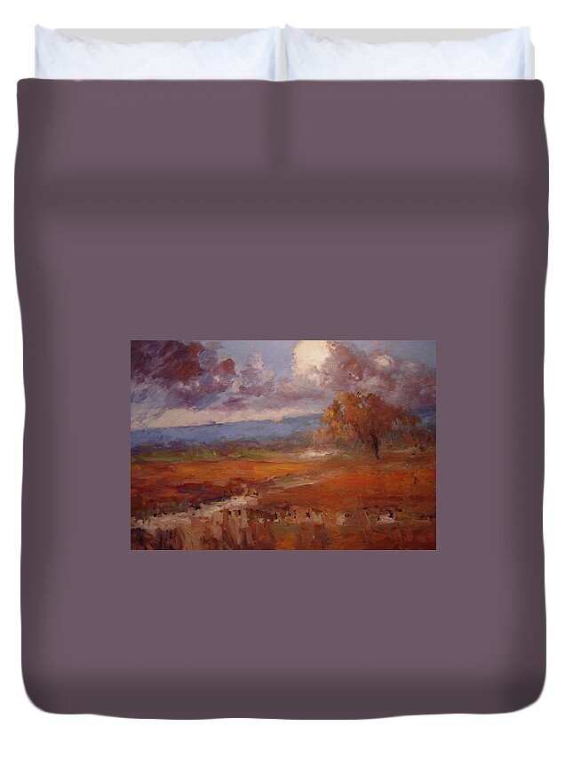 Clouds Duvet Cover featuring the painting Clouds over the vineyard by R W Goetting